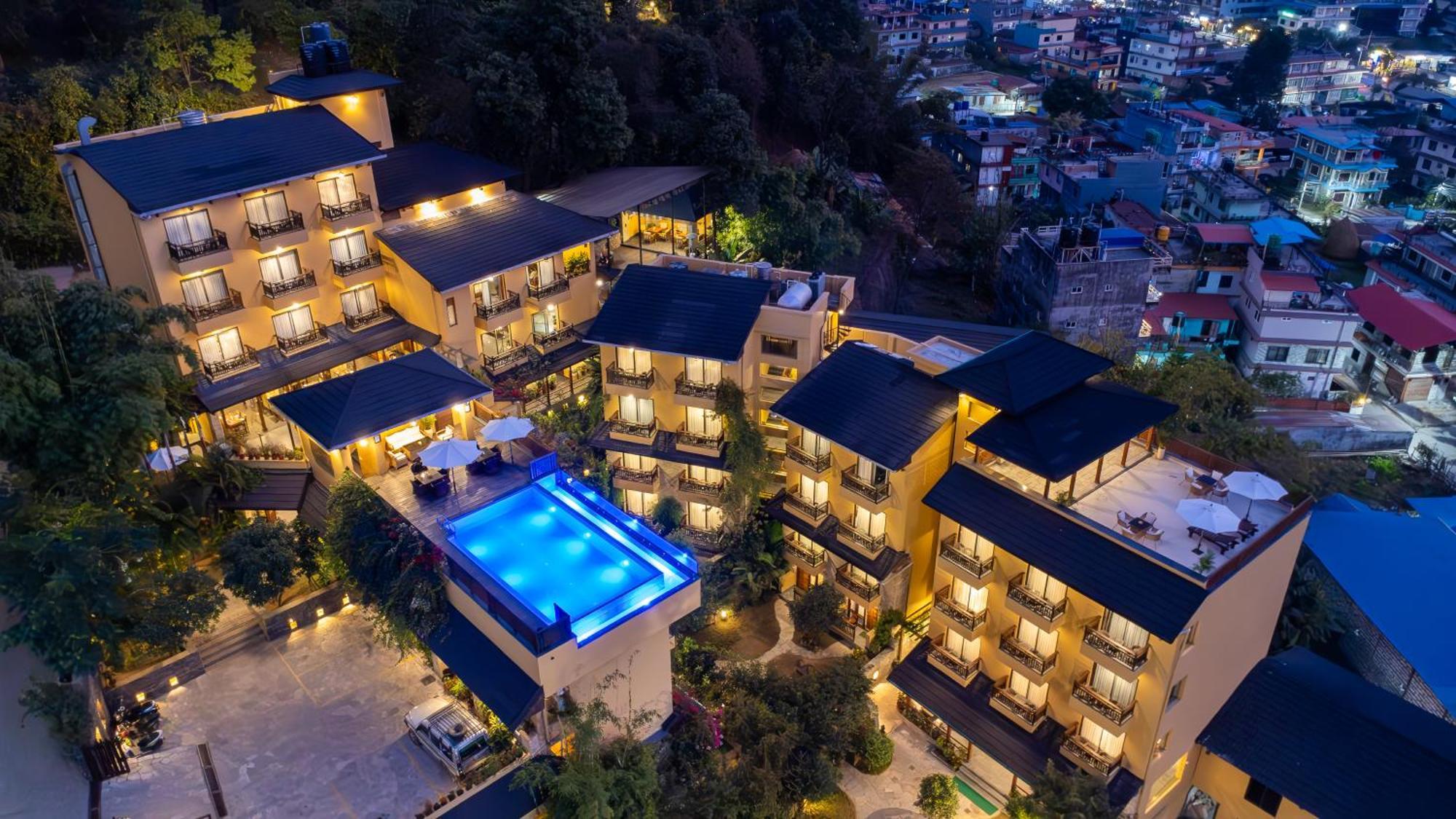Bar Peepal Resort Pokhara Exteriör bild Aerial view of the hotel